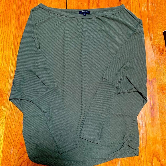 Off shoulder ribbed knit bat wing sweater green - Picture 6 of 6